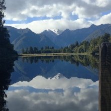 Reflection lake with the Southern Alps on a clear day